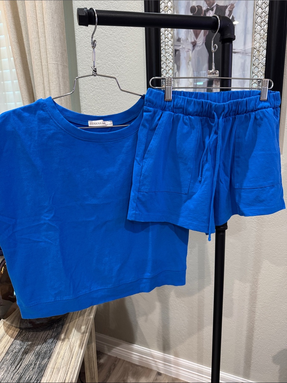 Zenana Bright Royal Blue Short Sleeve Top set with shorts